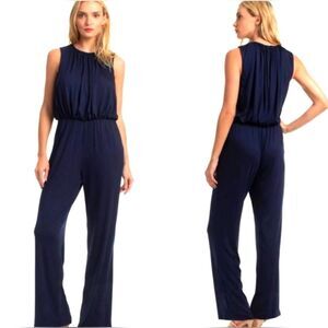 NEW Trina Turk Finch Jumpsuit Navy Blue High Waist Pleated Business Casual XL